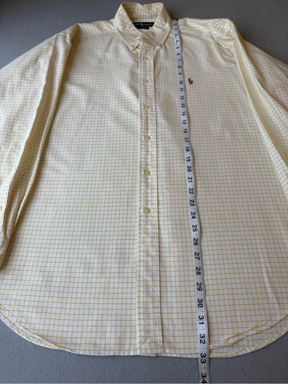 Ralph Lauren Men’s Yellow Windowpane Button-Down Shirt Blake 100% Cotton sz L - Picture 4 of 8